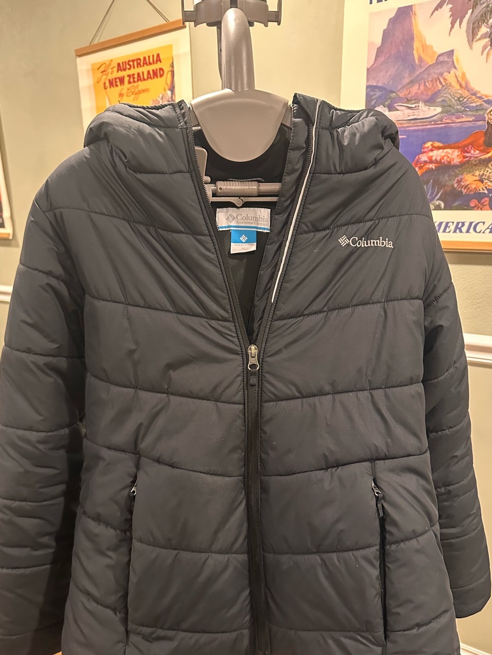 Youth Size Extra Large -Columbia Quilted Hooded Puffer Jacket -Black